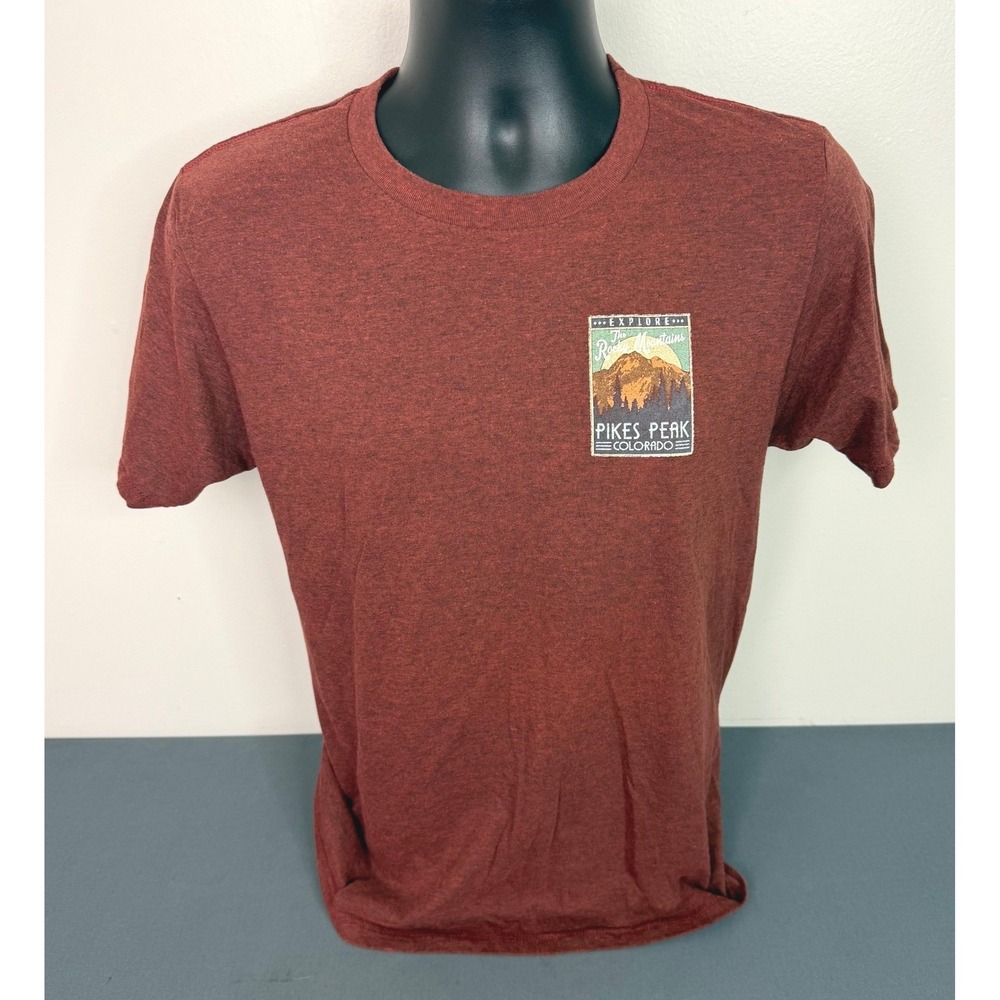 Pike Peak Colorado Men's Rocky Mountain Graphic Crew Neck T-Shirt Burgundy Small